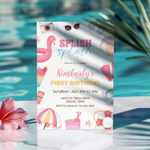 Girl Pool Party Invite, Splish Splash Birthday Invitation