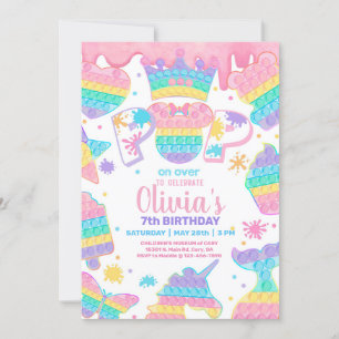 Girl popit birthday party invitation, Slime. Invit Invitation