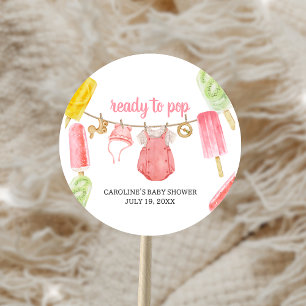 Girl Popsicle Baby Shower Classic Round Sticker