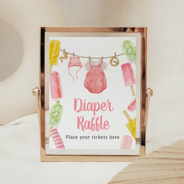 Girl Popsicle Baby Shower Diaper Raffle Poster (Popsicle Baby Shower Diaper Raffle Sign)