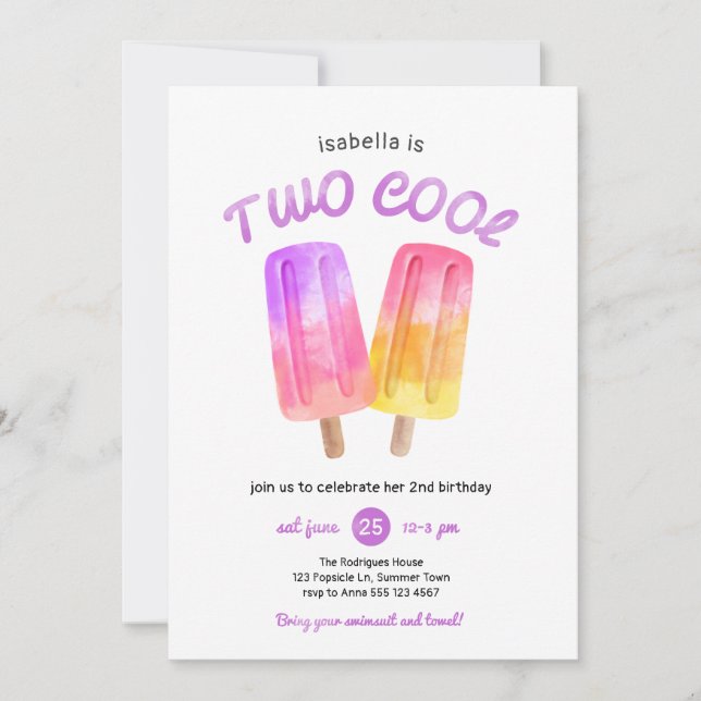 Girl Popsicle Summer 2nd Birthday Party Invitation (Front)