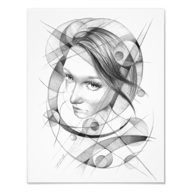 Girl portrait Drawing art Geometric Circles Lines Photo Print (Front)