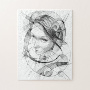 Girl portrait drawing art with circles and lines jigsaw puzzle