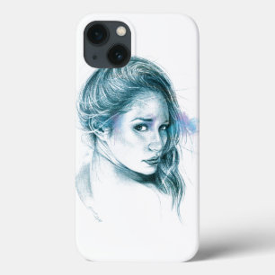 Girl portrait pencil drawing art Blue iPhone 13 Case