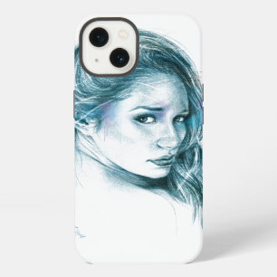 Girl portrait pencil drawing art Blue iPhone Case