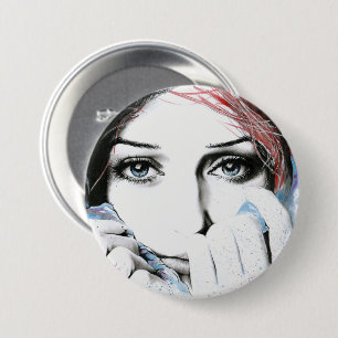 Girl portrait Pretty eyes Watercolor painting art 7.5 Cm Round Badge
