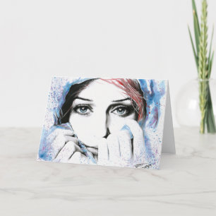 Girl portrait Pretty eyes Watercolor painting art Card
