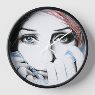 Girl portrait Pretty eyes Watercolor painting art Clock