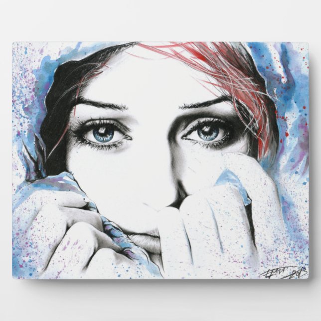 Girl portrait Pretty eyes Watercolor painting art Plaque (Front)