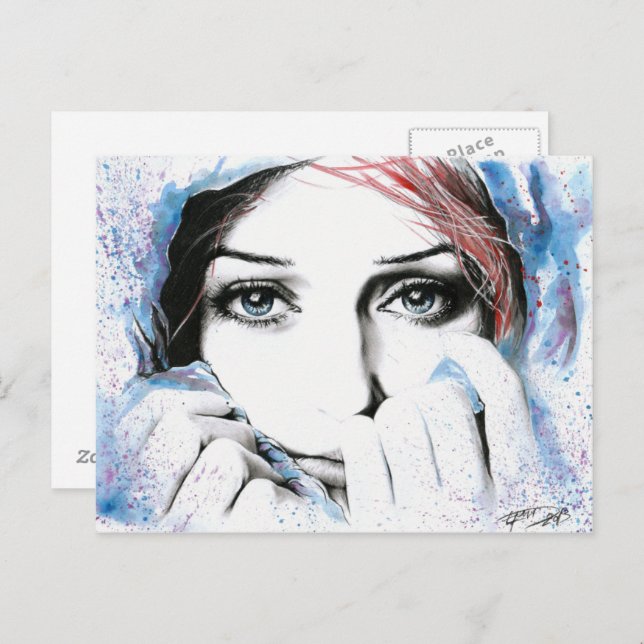 Girl portrait Pretty eyes Watercolor painting art Postcard (Front/Back)