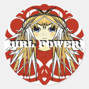 Girl Power Anime Ultra Cute Girl Blonde Long Hair Classic Round Sticker