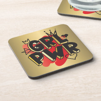 GIRL POWER, Crown & Hearts, Red & Gold Coaster