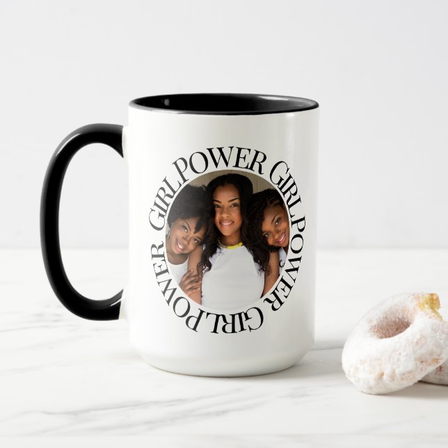 Girl Power Customised  Classic Round Sticker Mug (With Donut)