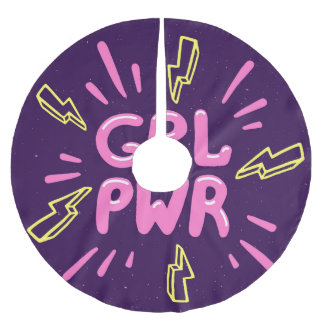 Girl power feminist slogan, violet background. brushed polyester tree skirt