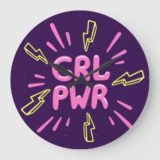 Girl power feminist slogan, violet background. large clock