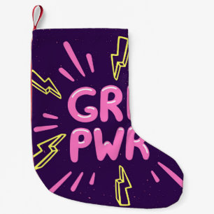 Girl power feminist slogan, violet background. small christmas stocking