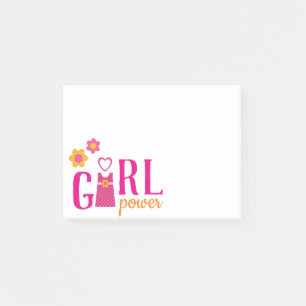 Girl power fuchsia pink yellow floral plaid dress post-it notes