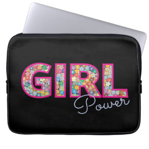 Girl Power girly multicolor flowers pink text Laptop Sleeve