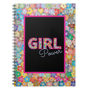 Girl Power girly multicolor flowers pink text Notebook