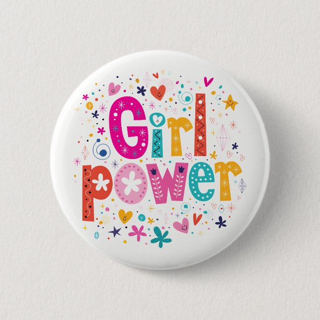 Girl Power Glossy Pink and White 6 Cm Round Badge (Front)
