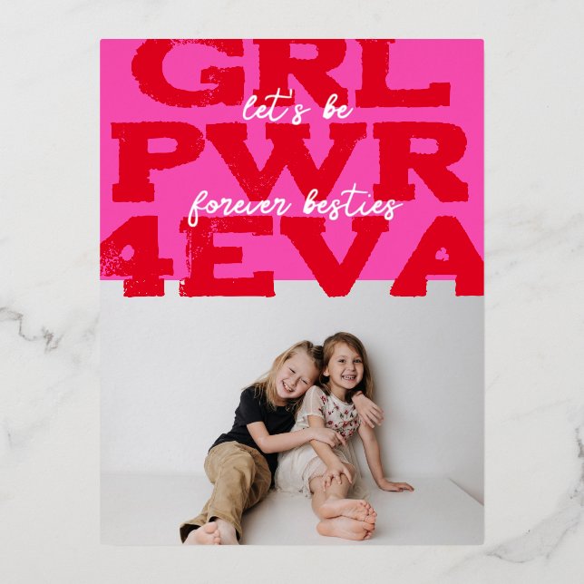 Girl Power Happy Galentine's Day With Photo Foil Holiday Postcard (Front)