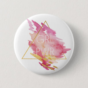 Girl Power in Pink & Gold - Abstract Watercolor 6 Cm Round Badge