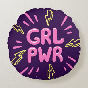 Girl power movement slogan seamless pattern round cushion