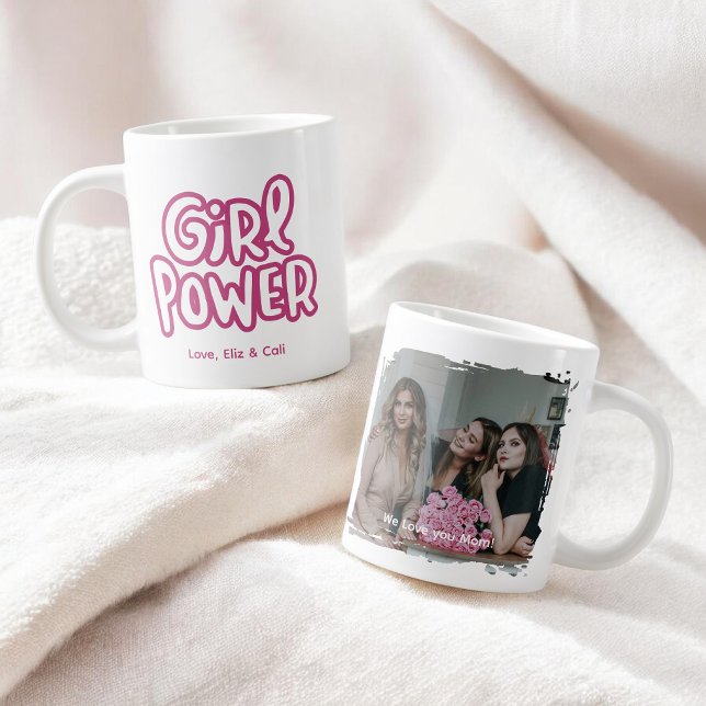 Girl Power Pink Cute Lettering Photo Mother's Day Large Coffee Mug (Creator Uploaded)
