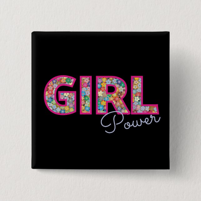 Girl Power | Pink Girly Beautiful Wildflower Women 15 Cm Square Badge (Front)