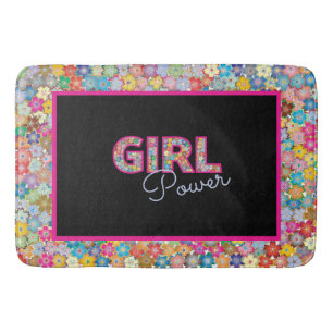 Girl Power   Pink Girly Beautiful Wildflower Women Bath Mat