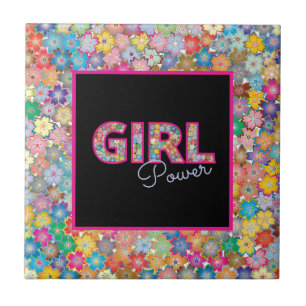 Girl Power Pink Girly Beautiful Wildflower Women Ceramic Tile