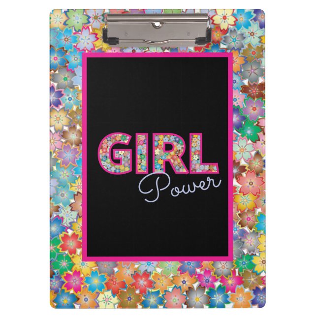 Girl Power | Pink Girly Beautiful Wildflower Women Clipboard (Front)