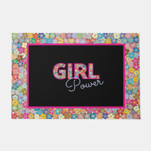 Girl Power   Pink Girly Beautiful Wildflower Women Doormat