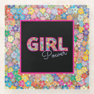 Girl Power Pink Girly Beautiful Wildflower Women Glass Coaster