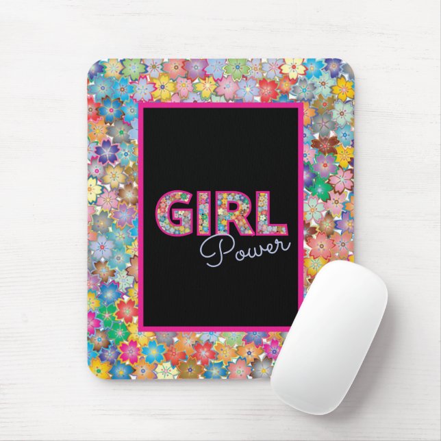 Girl Power | Pink Girly Beautiful Wildflower Women Mouse Pad (With Mouse)
