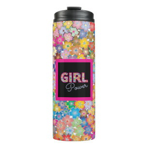 Girl Power   Pink Girly Beautiful Wildflower Women Thermal Tumbler