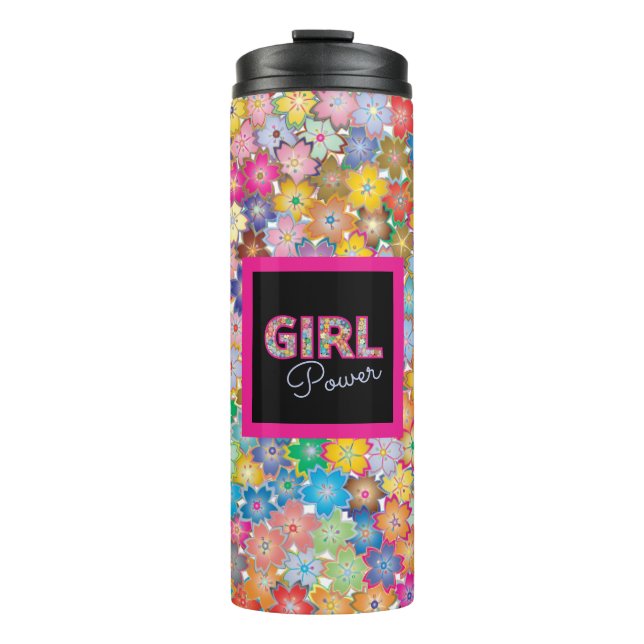 Girl Power | Pink Girly Beautiful Wildflower Women Thermal Tumbler (Front)