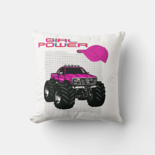 Girl Power Pink Monster Truck Square Cushion