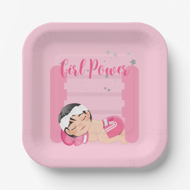 Girl power pink  paper plate (Front)