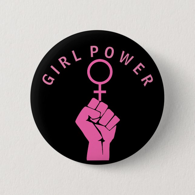 Girl Power Raised Fist And Woman Symbol Button (Front)