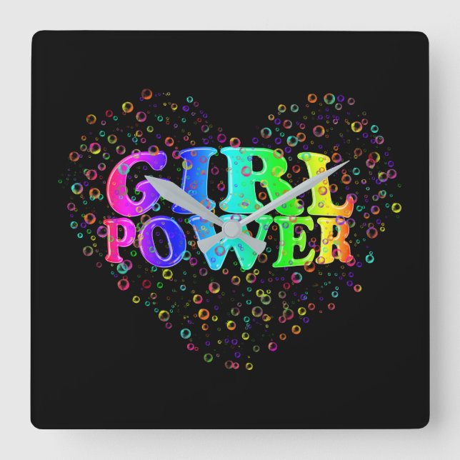 girl power! - square wall clock (Front)
