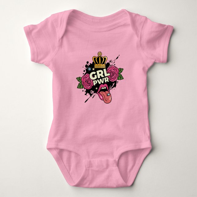Girl Power Tattoo Style Baby Bodysuit (Front)