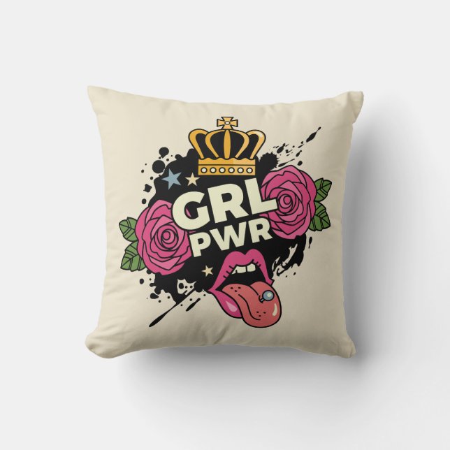 Girl Power Tattoo Style Cushion (Front)