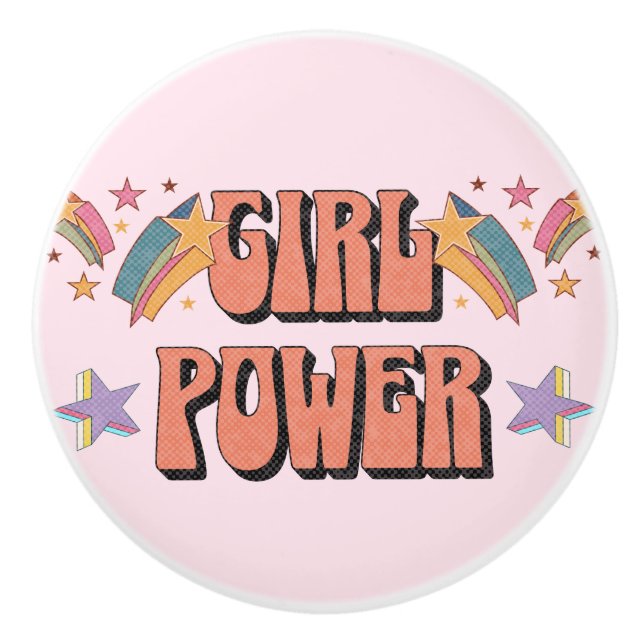Girl Power text design with stars Ceramic Knob (Front)