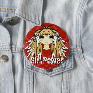 Girl Power Ultra Cute Blonde Anime Red Power 10 Cm Round Badge