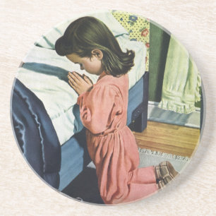 Girl Praying at Bedtime, the Lord's Prayer Coaster