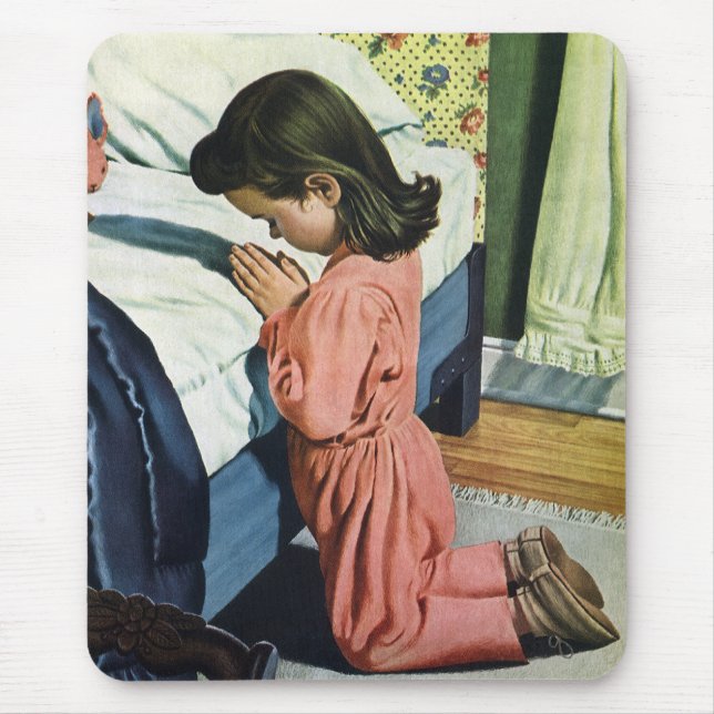 Girl Praying at Bedtime, the Lord's Prayer Mouse Pad (Front)