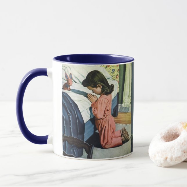 Girl Praying at Bedtime, the Lord's Prayer Mug (With Donut)