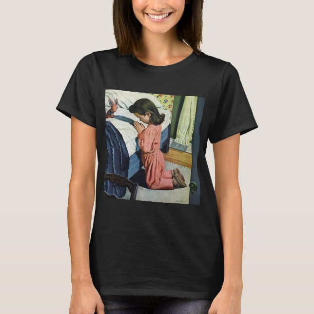 Girl Praying at Bedtime, the Lord's Prayer T-Shirt (Front)