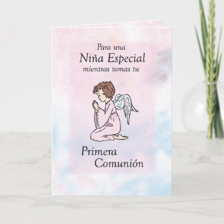 Girl Praying First Communion Angel, Spanish Card